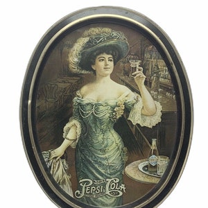 Pepsi Cola tray vtg drink soda pop oval tin victorian lady bar decor fabcraft US advertising AC2