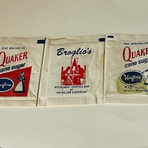 Quaker Sugar Packet LOT Ephemera 1960s Broglios restaurant Clearview diner Dutch
