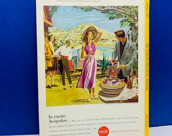 PUBBLICITÀ COCA COLA 1953 National Geographic carta effimera annuncio bottiglia di coca cola soda pop per incorniciare vintage da collezione vtg mcm acapulco AC1