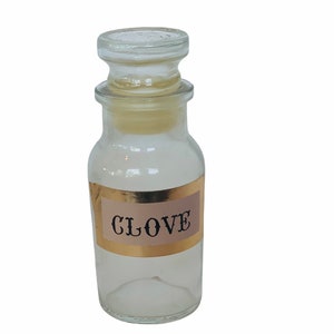 Vintage Glass Spice Jar for rack Japan 1950s model 73 apothecary vtg antique bottle mcm kitchen decor gift gold pink label Clove