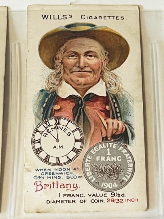 Wills Time Money Cigarette Tobacco Trading Card 1908 WD Bristol HO Brittany  Coin
