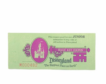 DISNEYLAND PAPER EPHEMERA 1956 magic key coupon souvenir vintgae mcm vtg green junior ticket admission happiest place on earth Mickey Mouse