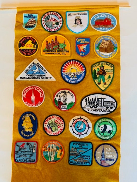 28 Vintage Boy Scout Patches Mounted On Board - Antique Mystique