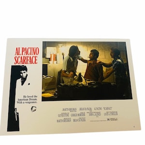 SCARFACE LOBBY CARD 1983 poster di film vintage cimeli gangster Al Pacino Michelle Pfeiffer De Palma Oliver Stone 11X8 arredamento fbi poliziotti AC1