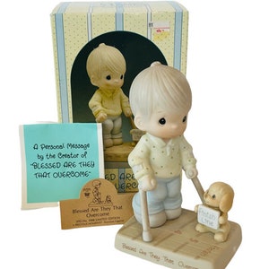 Precious Moments Figurine box NIB Enesco vtg 115479 Blessed Those Overcome puppy