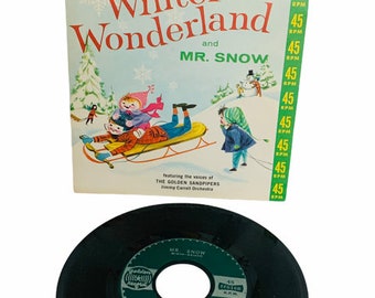 VINYL RECORD VINTAGE 45 rpm music album lp vtg mcm 7 inch 7" case cover 1960s cartoon Christmas Holiday peter pan golden Winter Wonderland