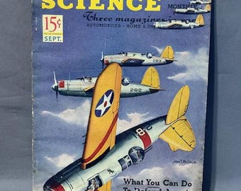 Livro de ficção científica popular vintage de 1941, em brochura, sobre a Segunda Guerra Mundial e a defesa da América.