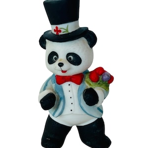 Porcelain Bear Miniature Bisque Figurine anthropomorphic teddy cub panda tuxedo