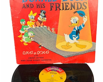 VINYL RECORD VINTAGE 33 rpm music album lp vtg mcm 12 inch 12" case cover 1960s Walt Disney Disneyland kids children songs Donald Duck