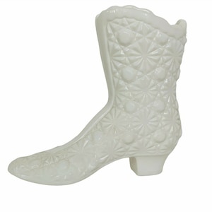 Fenton Milk Glass Boot Shoe Hobnail figurine heel art deco sculpture gift decor