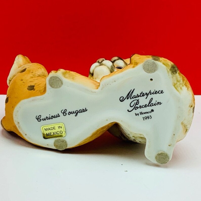 CURIOUS COUGARS HOMCO 1993 masterpiece porcelain figurine sculpture statue cats home interior gift vintage vtg cheetah leopard spotted cubs