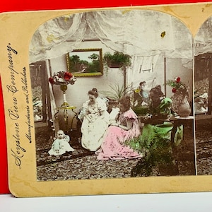 STEREOVIEW SEPIA PHOTOGRAPH antique photo picture americana vintage vtg usa ephemera us made 1899 center of attraction Lingley