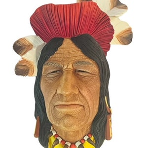 Bosson Legend Chalkware Face Bust Figurine Wall England Tecumseh Shawnee vtg AC5