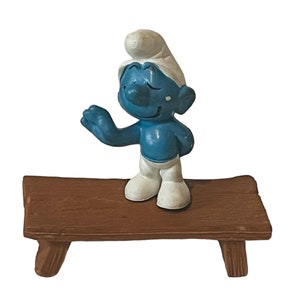 Smurfs toy figure Peyo Schleich Bully Germany 1978 vtg park bench wooden wave
