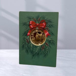 Franklin Mint Gold Coin Christmas Card Holiday Vtg 1970s Medal Wedding Wreath