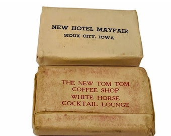 HOTEL MOTEL ADVERTISING vintage bar bath soap collectible Americana Travel unused sealed usa Sioux City Iowa Ia Tom Mayfair cocktail lounge