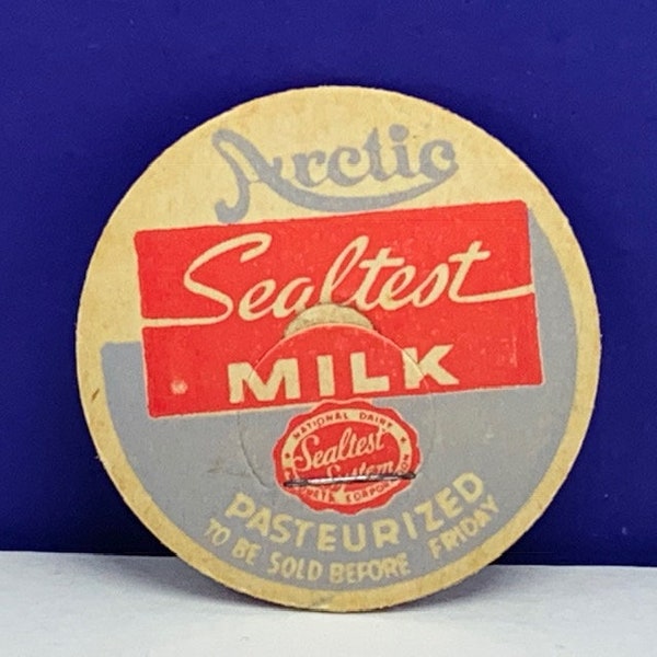 MILK BOTTLE CAP vintage advertising dairy farm ephemera paper label vtg usa americana sign pog Arctic sealtest national usa