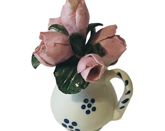 VTG カポディモンテ 壁掛けプレート 磁器製 花柄 ベルベット
