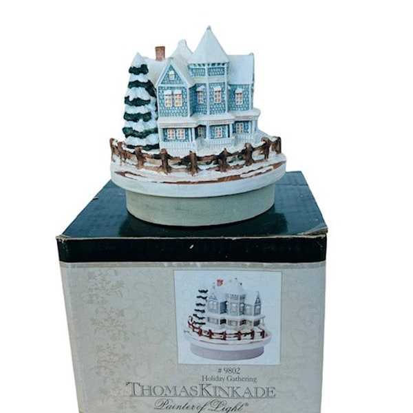 Thomas Kinkade Candle Jar Topper lid top Cottage Village Winter Christmas Holiday figurine decor gift Painter Light box Gathering