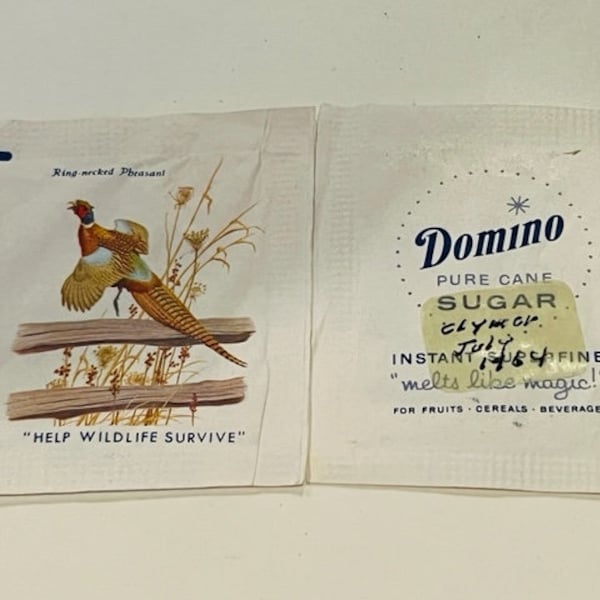 Domino Deluxe Birds Sugar Packet advertising vintage ephemera diner memorabilia Sign CH motel hotel restaurant paper Ring Necked Pheasant