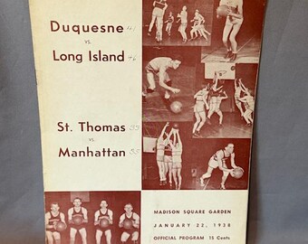 Vintage Basketball Programm Print Anzeige 1938 Duquesne Manhattan Madison Garden RAR