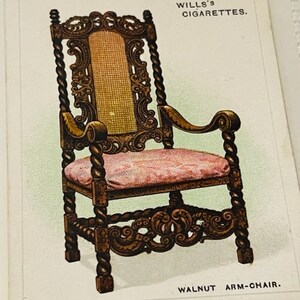Wills HO Tobacco Card WD Old Furniture Salesman Sample 1923 Walnut Arm Chair vtg