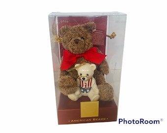 Vintage Christmas Ornament vtg tree figurine holiday decor gift Lenox 100th anniversary teddy bear American plush stuffed animal usa set
