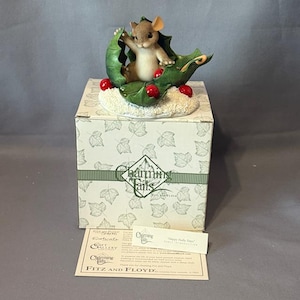 Vintage Charming Tails Figurine Mouse Fitz Floyd Christmas Happy Holly Days Box