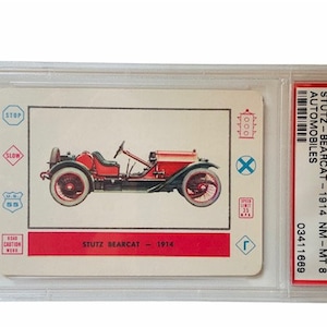 Planes Trains Ships Cars Automobiles Trading Collectors Card 1958 Cardo Trading Leaf Guild Graded Mint PSA 8 Stutz Bearcat A1 Harry
