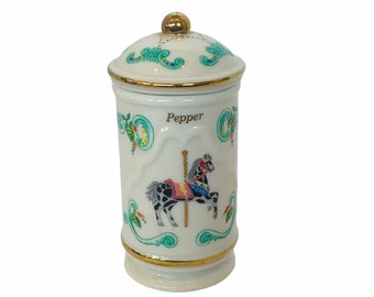 LENOX SPICE CAROUSEL 1993 jar container rack storage fine porcelain gold lid animal figurine kitchen decor gift vintage Pepper Horse spotted