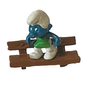 Smurfs toy figure Peyo Schleich Bully Germany 1978 vtg park bench wooden apron