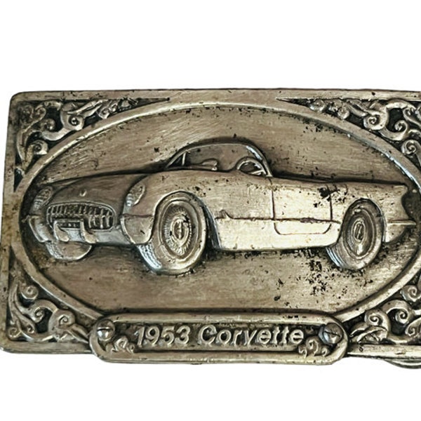 Belt Buckle vtg silver pewter brass Bergamot Siskiyou Arroyo 1953 Corvette car