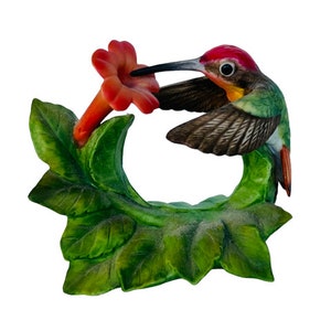 Hummingbird sculpture figurine vtg humming bird Bronson trumpet creeper flower
