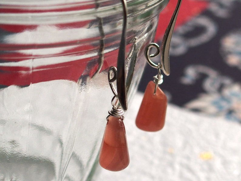 Rhodochrosite and Sterling Silver Drop Earring