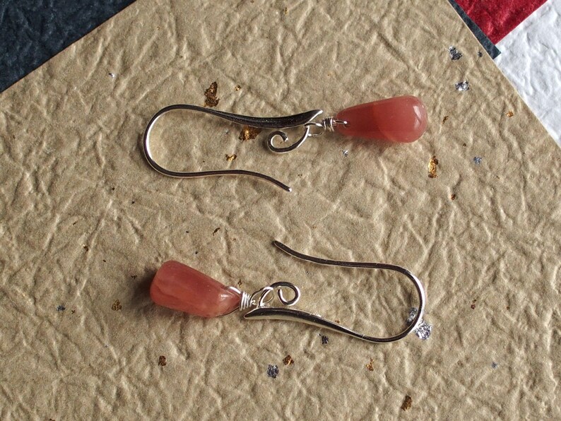 Rhodochrosite and Sterling Silver Drop Earring