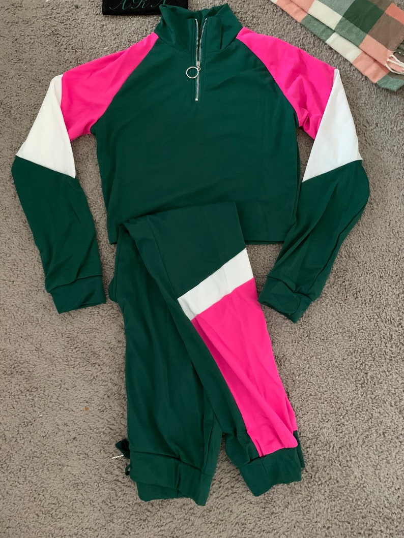 Two Piece Jogger Set Pink and Green Tracksuit | Etsy