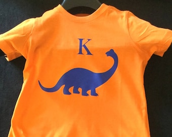 Dinosaur Personalise Orange T-shirt Baby/Boy/Kids - Customise Design Colour, Initial, Name, or Message!