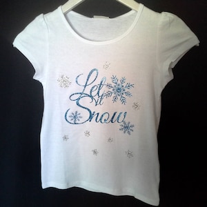 Let It Snow Glitter argento & blu congelato t-shirt con gemme di cristallo - ragazze/bambini/ragazzi - personalizzabile