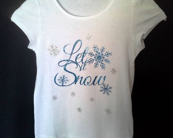 Lassen Sie es Schnee blau & Silber Glitter gefrorene T-Shirt mit Kristallsteine Mädchen/Kinder/Jugendliche - anpassbar