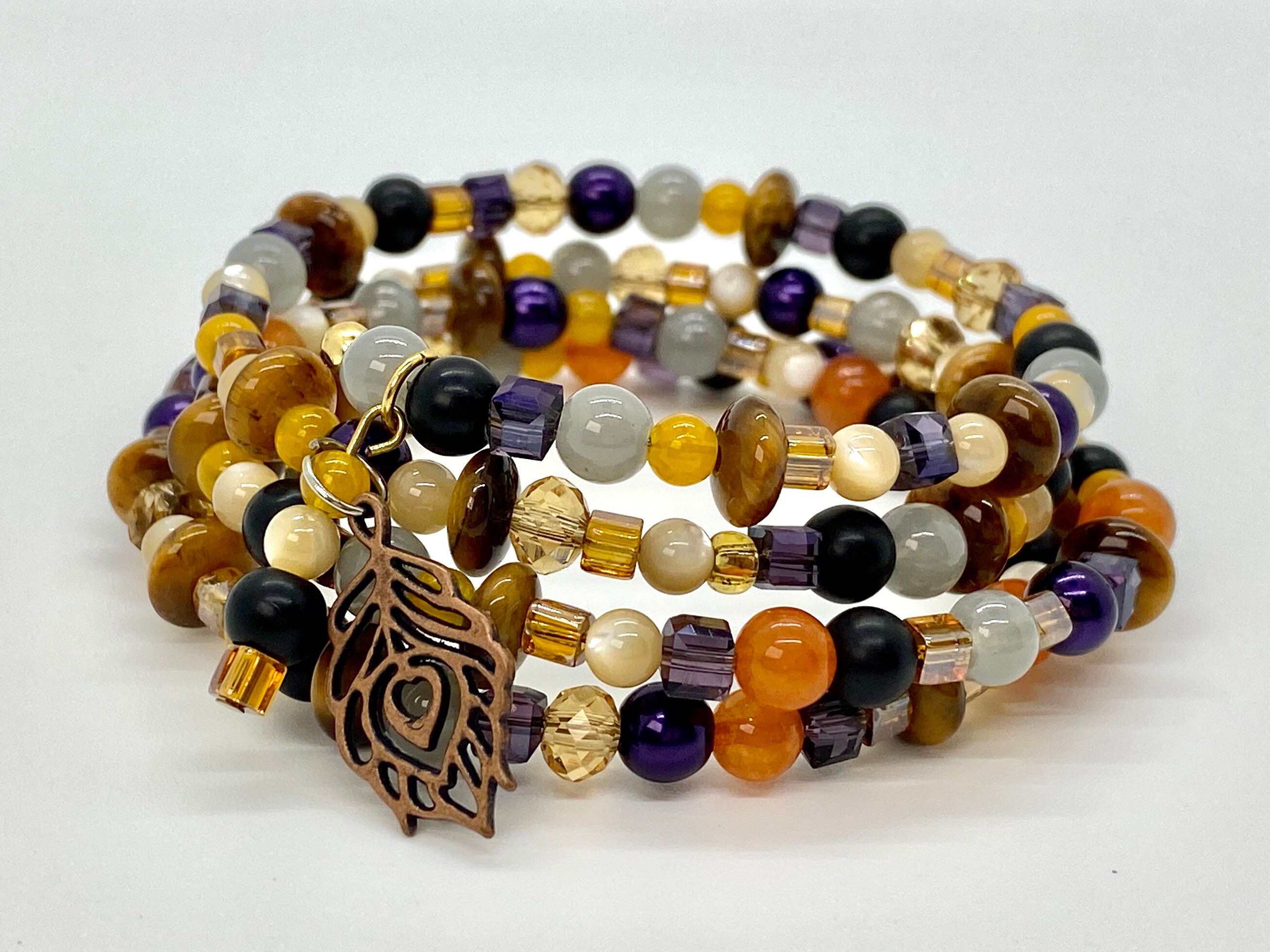 Fall, Memory Wire, Tiger Eye, Onyx, Jade, Shell, Bone, Gray