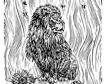 LEO, Linocut Print, Zodiac Sign, Astrology Prints, Art Print, Wall Art Print