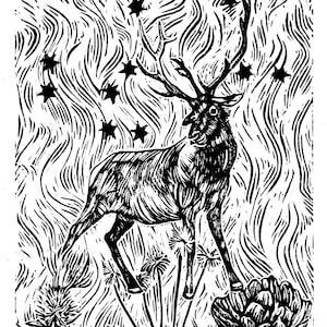 SAGITTARIUS, Linocut Print, Zodiac Sign, Astrology Prints, Art Print, Wall Art Print, Deer Print