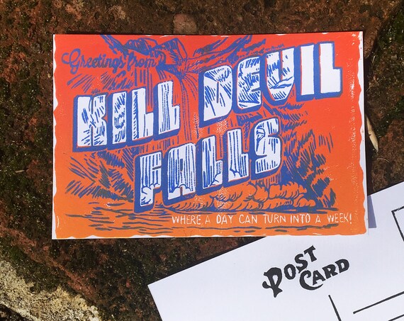 KILL DEVIL FALLS Postcard, Phish postcard, Phish Art, Phan Art, Linocut card