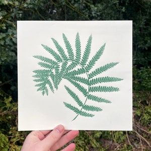 FERN ART PRINT, Fern print, fern linocut, linocut print, cottagecore, pnw, cottagecore art, cottagecore print, fine art print, wall art