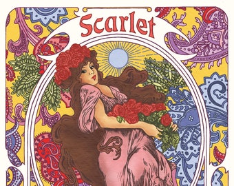 SCARLET BEGONIAS PRINT, Dead Print, Art Nouveau, Phish, Phish Print, Phan art, Lot Art, Alphonse Mucha