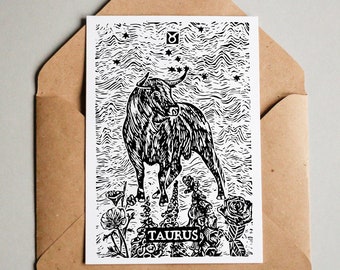 CARTE D'ANNIVERSAIRE TAUREAU imprimable, Carte imprimable, Téléchargement instantané, Impression Taureau, Illustration - 6,5 x 4,5 - Intérieur vierge