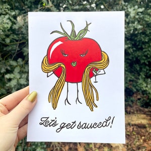 SAUCY TOMATO PRINT, Let&#39;s get sauced, Tomato, pasta, pasta sauce, tomato print, tomato art, pasta print, pasta art, spaghetti, sauced