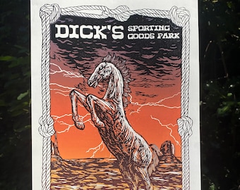 DICK'S 2022 PRINT, Phish print, phish poster, phish art, phan art, Phish Dick's, Phish Chicks, Dick's Poster, linocut, denver, blucifer