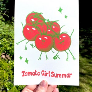 TOMATE MÄDCHEN SUMMER Druck, Tomaten Mädchen Sommer, Tomatendruck, Tomatenkunst, Tomatendekor, Kunstdruck, Linoldruck, Wandkunst, Tomatenmädchen, Tomaten