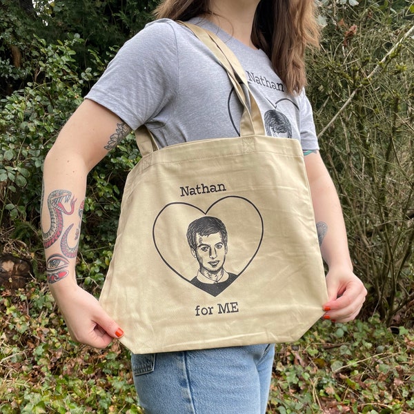 NATHAN FIELDER TOTE, Nathan Fielder, Nathan for you, Nathan for you tote, Nathan Fielder art, Nathan For you art, The Rehearsal, linocut